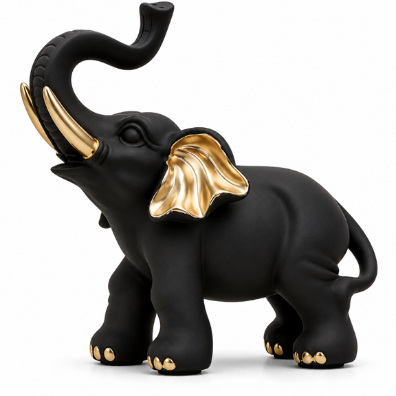 Black & Gold Elephant Decor – Luxury Resin Elephant Statue Figurine for Home, Office, Desk, Shelf & Living Room Decoration