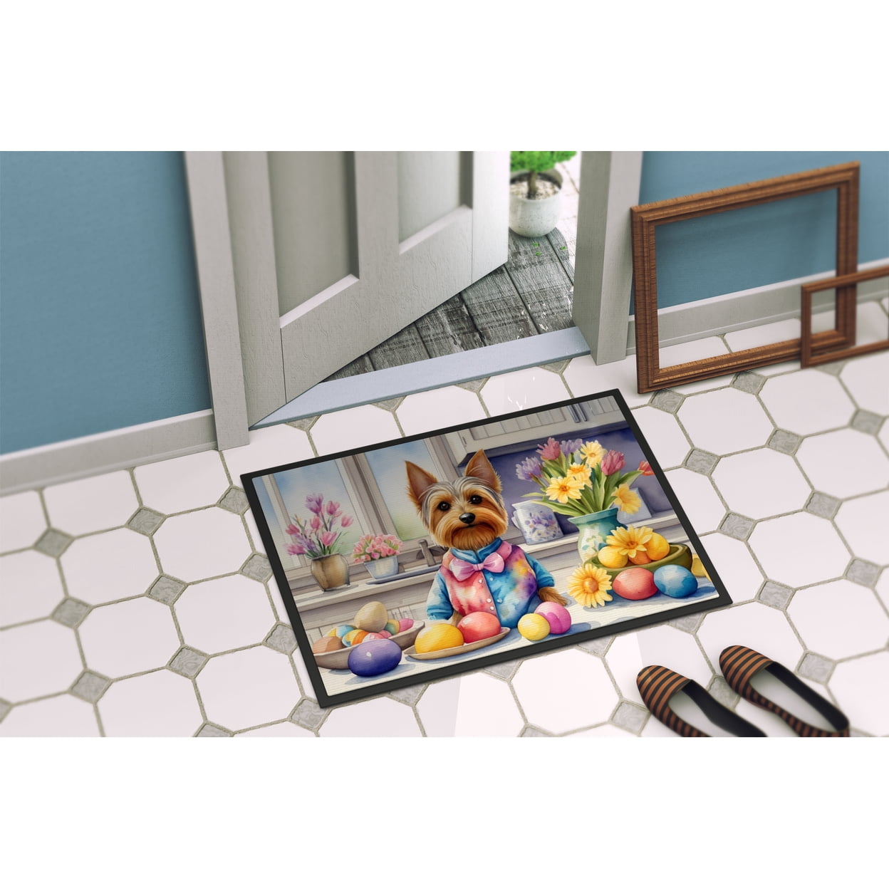 Decorating Easter Silky Terrier Doormat 27 in x 18 in