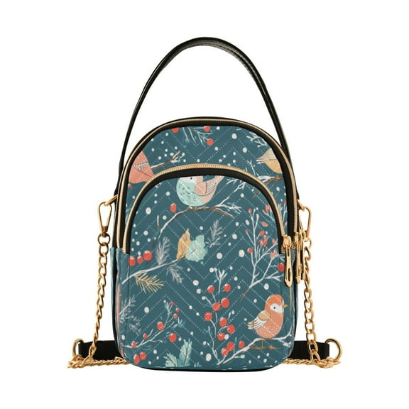 Shoulder Handbag Women's Crossbody Handbags 5.91x3.15x8.27 Inch Bank Card Bag Cash Bag Key Bag Pretty Colorful Winter Birds