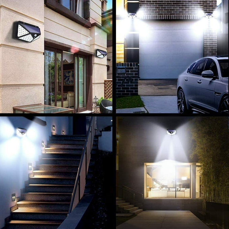 Solar Motion Lights Outdoor 100 LED Motion Sensor Security Light Waterproof Solar Powered Fence Wall Lights for Patio Deck Yard Garden 4 Pack