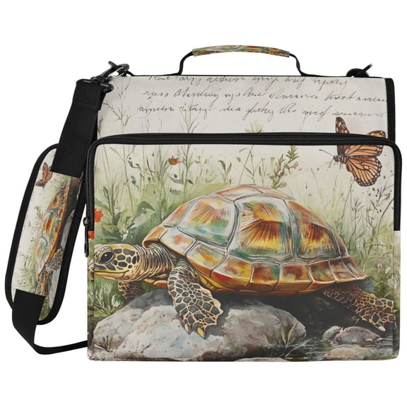 ALAZA Zipper Binder Retro Turtle Butterfly Pattern 2 inch 3 Ring 500 Sheet Capacity Trapper Keeper File Folder Organizer Bag