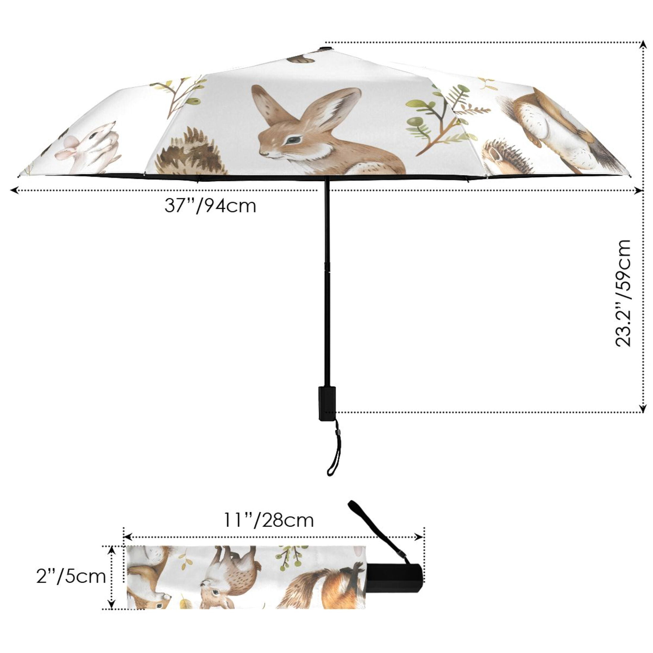 ALAZA Cute Forest Animals UPF 50+ Compact Folding Umbrella for Rain Travel Umbrella Packable