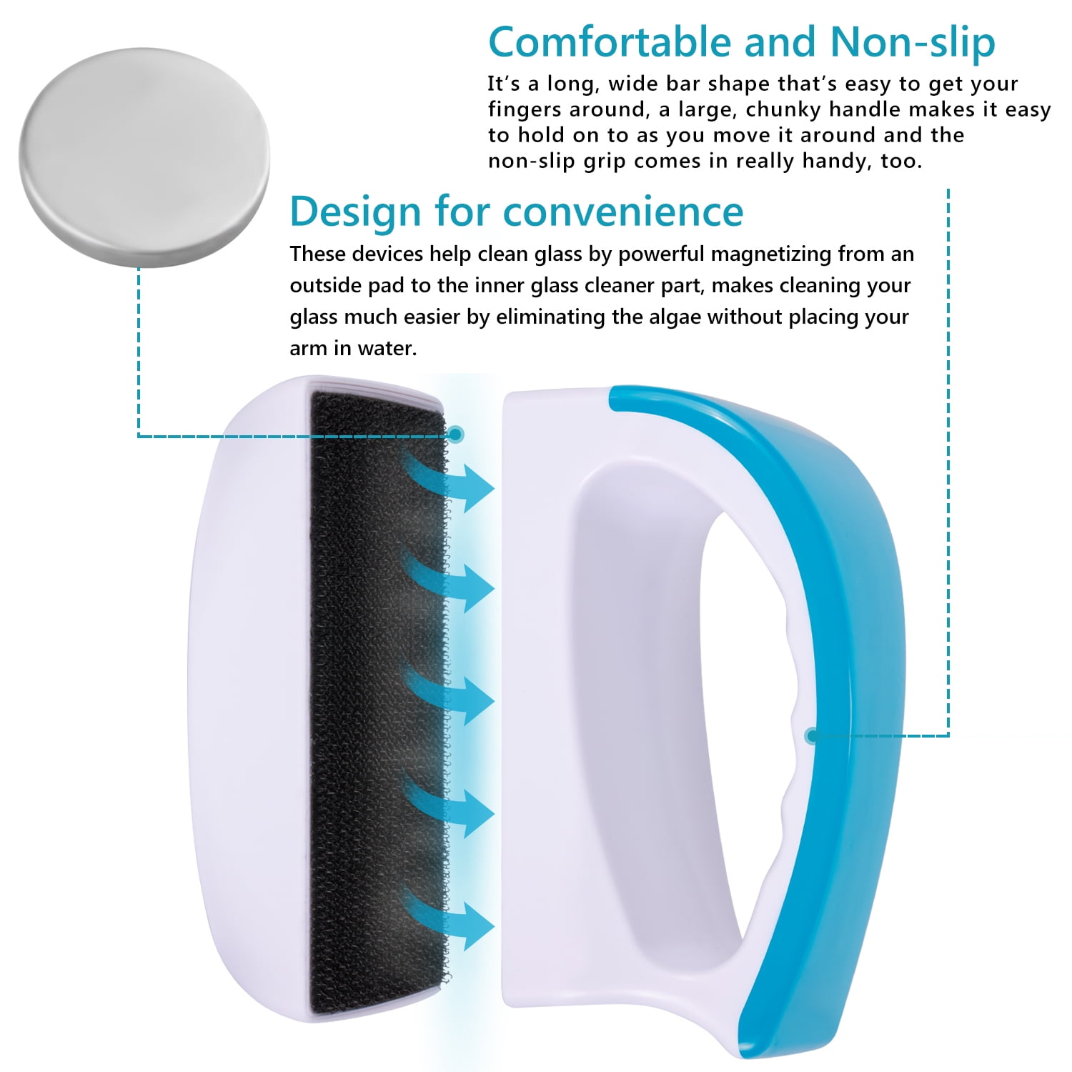 NEPTONION Magnetic Aquarium Fish Tank Glass Algae scrapers Glass Cleaner Scrubber Clean Brush [Floating,Scratch-Free,Non-Slip,magnetizing]XL