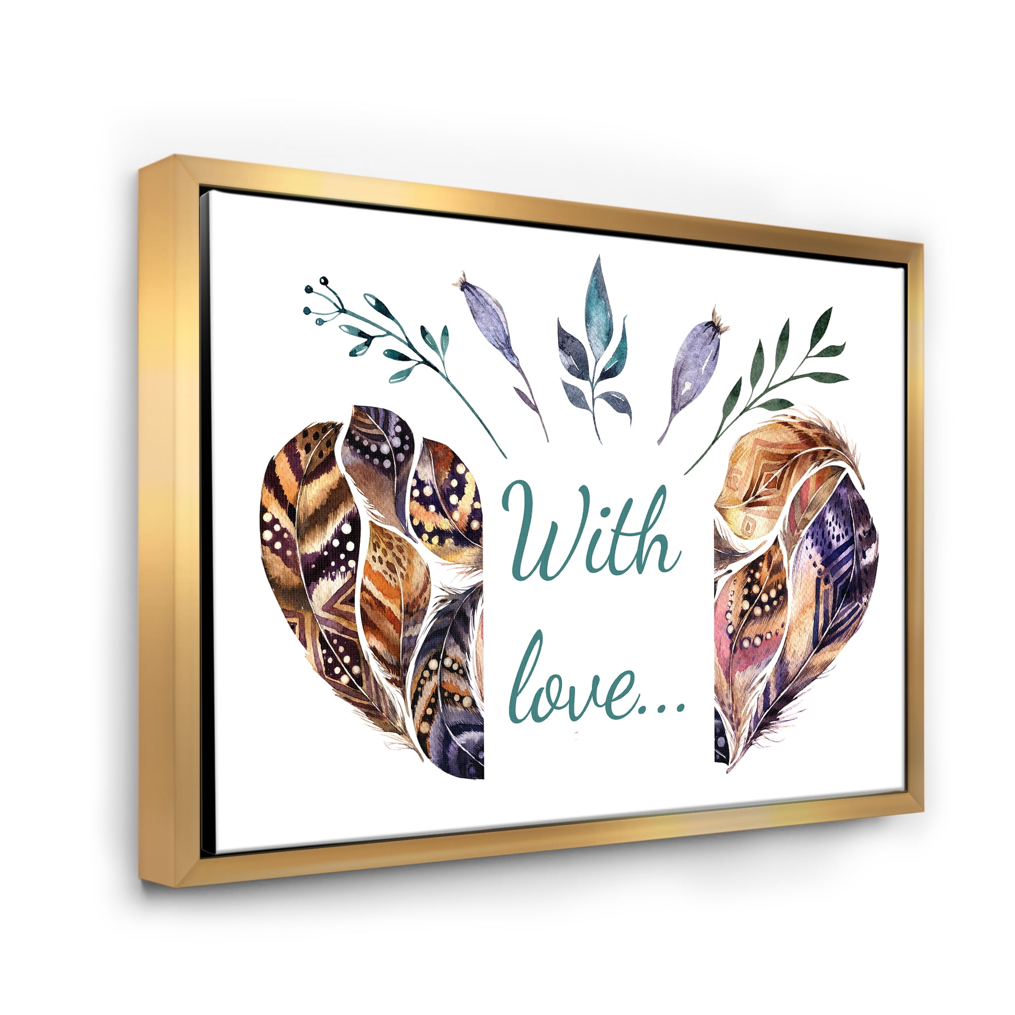 Designart 'Hearted Shaped Feathers With Love' Traditional Framed Canvas Wall Art Print