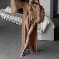 thumbnail image 2 of Yongwang 3 Piece Sleepwear for Women Feather Trim Bell Sleeve Long Dress Robe with Cami Shorts Sleepwear Loungewear Set, 2 of 9