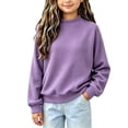 thumbnail image 3 of Falkdiz Girls Long Sleeve Shirts Loose Waffle Tops Outdoor Winter Solid Color Daily Crew Neck School Pullover for Girls , Purple , Size: 9-10 Years, 3 of 6