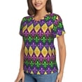 thumbnail image 2 of Honeii Mardi Gras4 Print Women's Classic V-Neck T-Shirt,Womens Fashion Tops,Stylish Everyday Top for Women, Casual Summer Spring Outfits Clothes-X-Large, 2 of 5