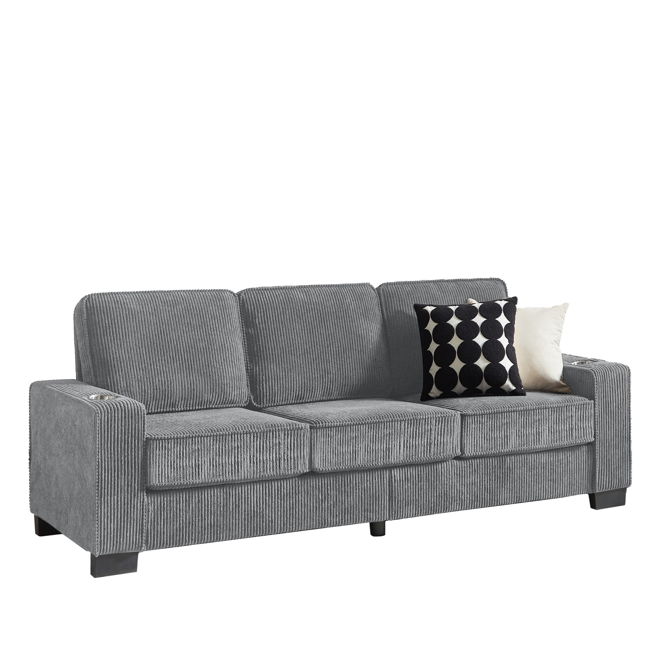 Aukfa 84" Corduroy Sofa with Cup Holders, Modern 3-Seater Couch for Living Room Office, Gray