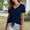 Navy, variant on V Neck Top, Puff Sleeves with Elasticated Design Hemp Drawstring at the Hem Casual Flowy Shirts Comfort Loose Dressy V Neck Summer Tops, Navy M