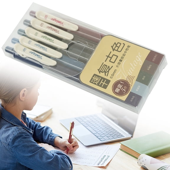 Retractable Gel Pens Quick Dry Vintage Ink Color Fine Point 0.5mm for Adult Coloring/Bullet Journal/Planner/Doodling/Noting 5-Pack