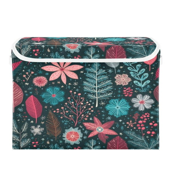 Storage Box With Lid 16.5x12.6x11.8In Foldable Stacked Household Storage Box Christmas Elements Cute