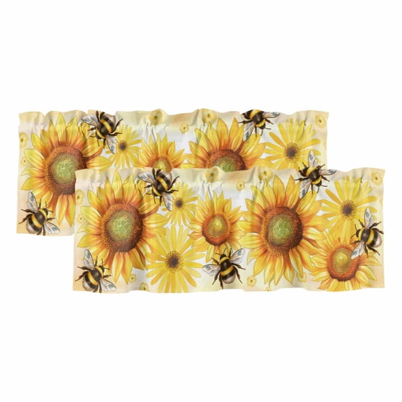2 Panels Sunflower Valance for Windows, Yellow Floral Elegant Flowers Pastoral Light Filtering Kitchen Curtains, Rod Pocket Window Treatment Curtain Valances for Living Room Bedroom, 42"x12"