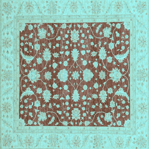 Ahgly Company Indoor Square Oriental Light Blue Traditional Area Rugs, 7' Square