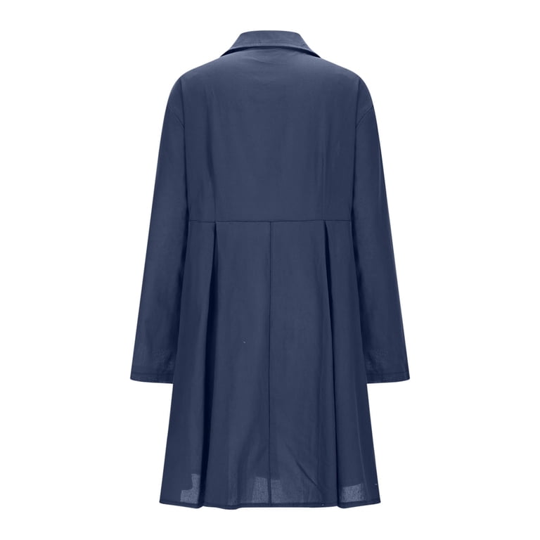 HongQid Linen Shirt Dresses Womens Button Front Pleated Casual Midi Dress  Plain Smocked Shift Tunic Dresses Trendy - Walmart.com