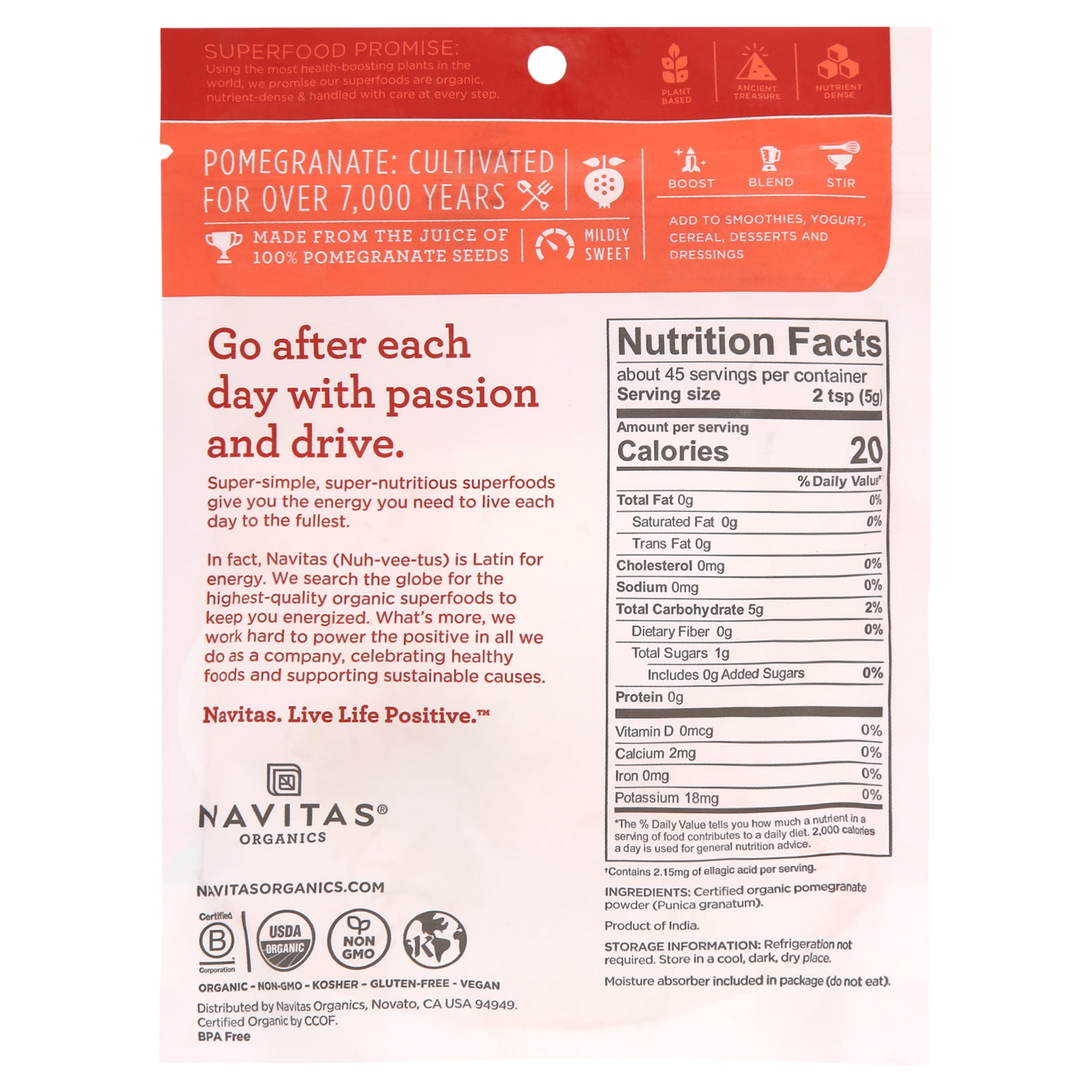 Navitas Naturals Pomegranate Powder - Organic - Freeze-Dried, 8 oz