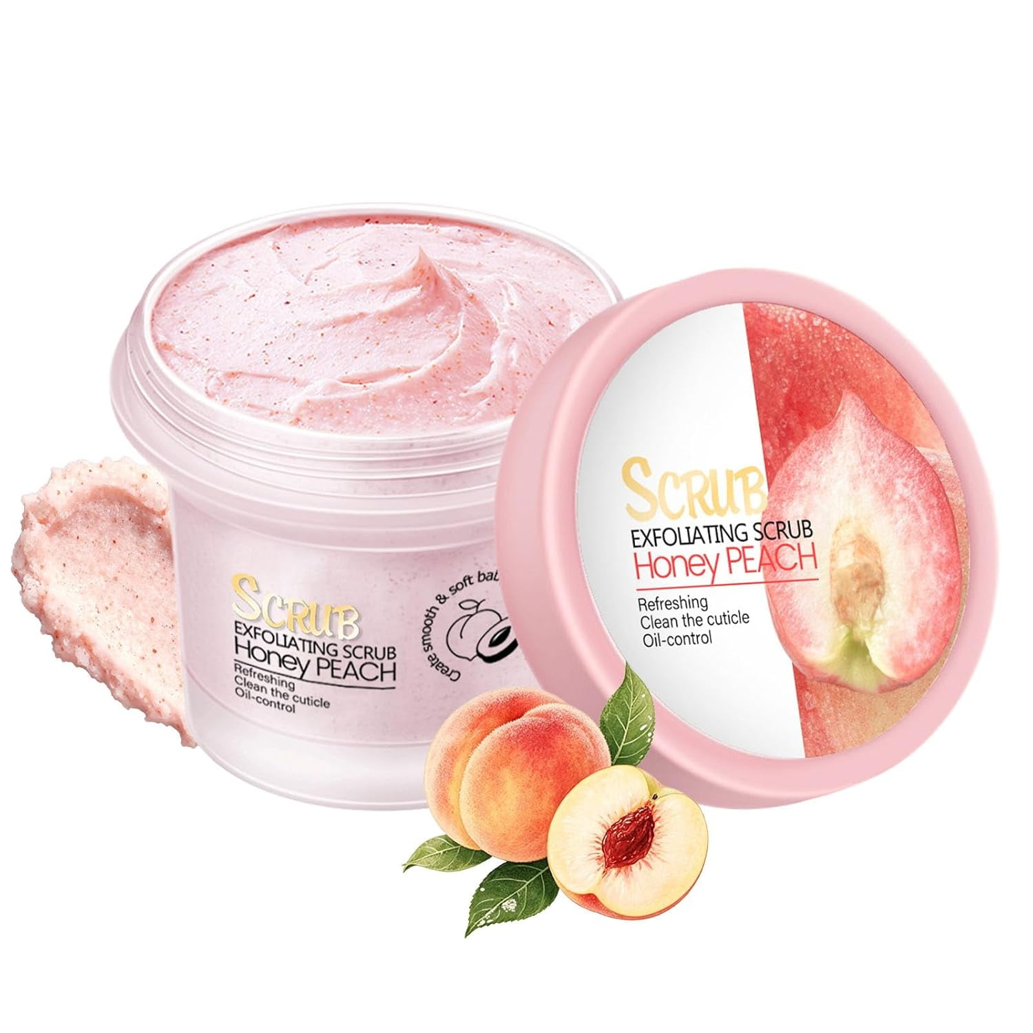Honey Peach Exfoliating Body Scrub, Refreshing Oil-Control Body Cleansing Scrub for Smooth Skin, Deep Exfoliator for Shower & Bath, Skin Brightening & Softening, 1 Pack