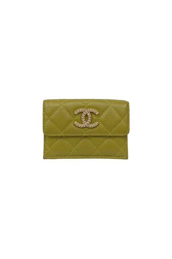 Pre-Owned CHANEL Matelasse Coco Mark Caviar Leather Tri-fold Wallet Khaki 29591 (Good)