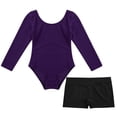 thumbnail image 5 of iiniim Kids Girls 2 Pieces Gymnastics Ballet Dance Outfits Long Sleeve Leotard with Shorts Set Purple&Black 4, 5 of 7