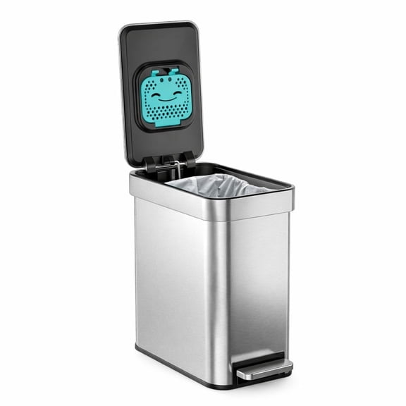 Home Zone Living 3 Gallon Stainless Steel Silver Slim Trash Can with CleanAura Odor Control and Soft Close Lid