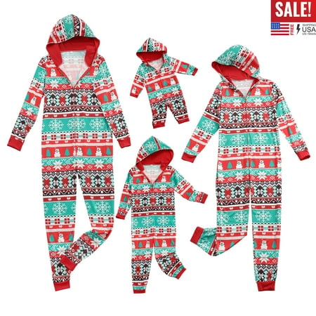 

ZIYIXIN Family Christmas Pyjamas Onesie Xmas Hooded Zip Up Printed Cotton Sleepwear Nightwear Pjs for Kids Adults