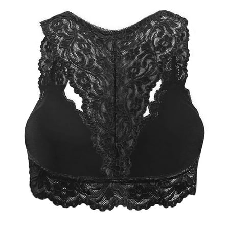 

TOWED22 Bra For Women Women s Lace Bralette Front Close Racerback Wireless Triangle Bra Black 3X-Large