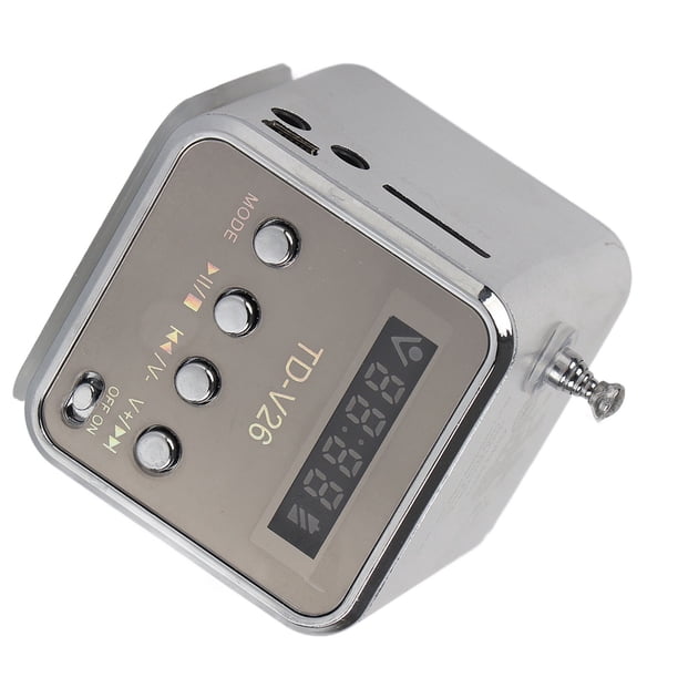 Mini altavoz reproductor de música portátil radio FM PC moda compatible con tarjeta TF y disco U plateado