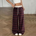 thumbnail image 4 of hlysgo Casual Plaid for Women Wide Leg Track Pants Elastic Waist Baggy Long Trousers with Pockets Red,2xL, 4 of 4