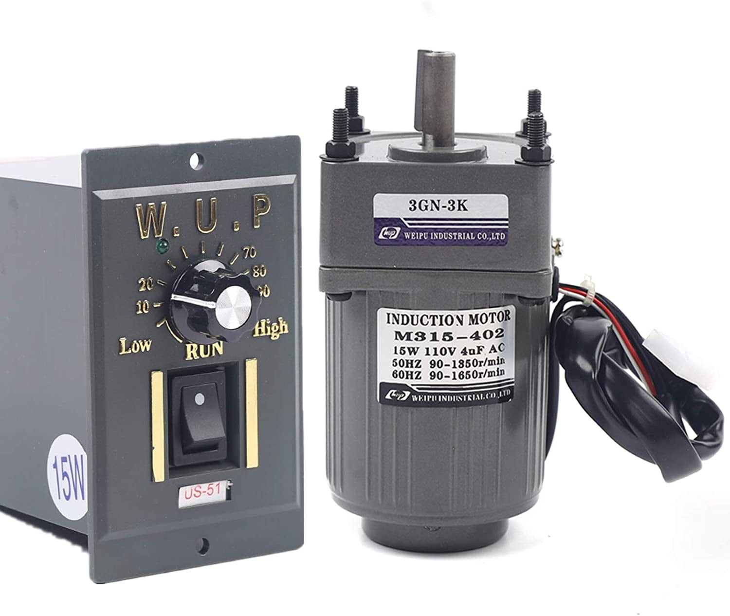 ANQIDI 15W 110V Gear Motor with Speed Controller 450 RPM Adjustable Variable Speed Gear