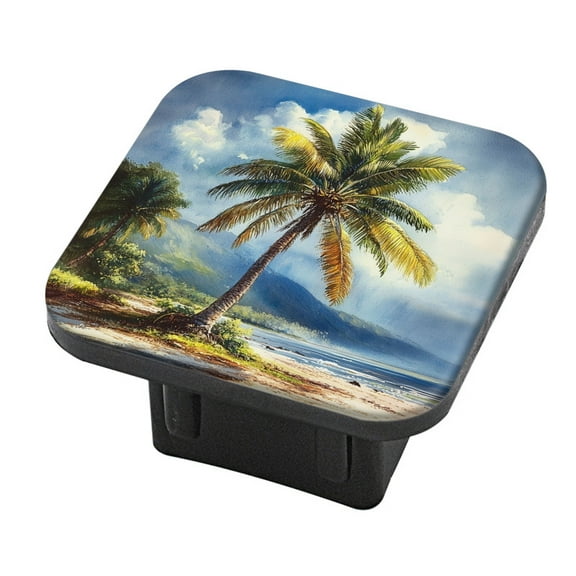 Hitch Cover Fits For 2-Inch Hitch,Watercolor Painting Of Seaside Coconut Treesrubber Trailer Hitch Cover Tube Plug Insert,Car Exterior Accessories, Receiver Tube Hitch Plug