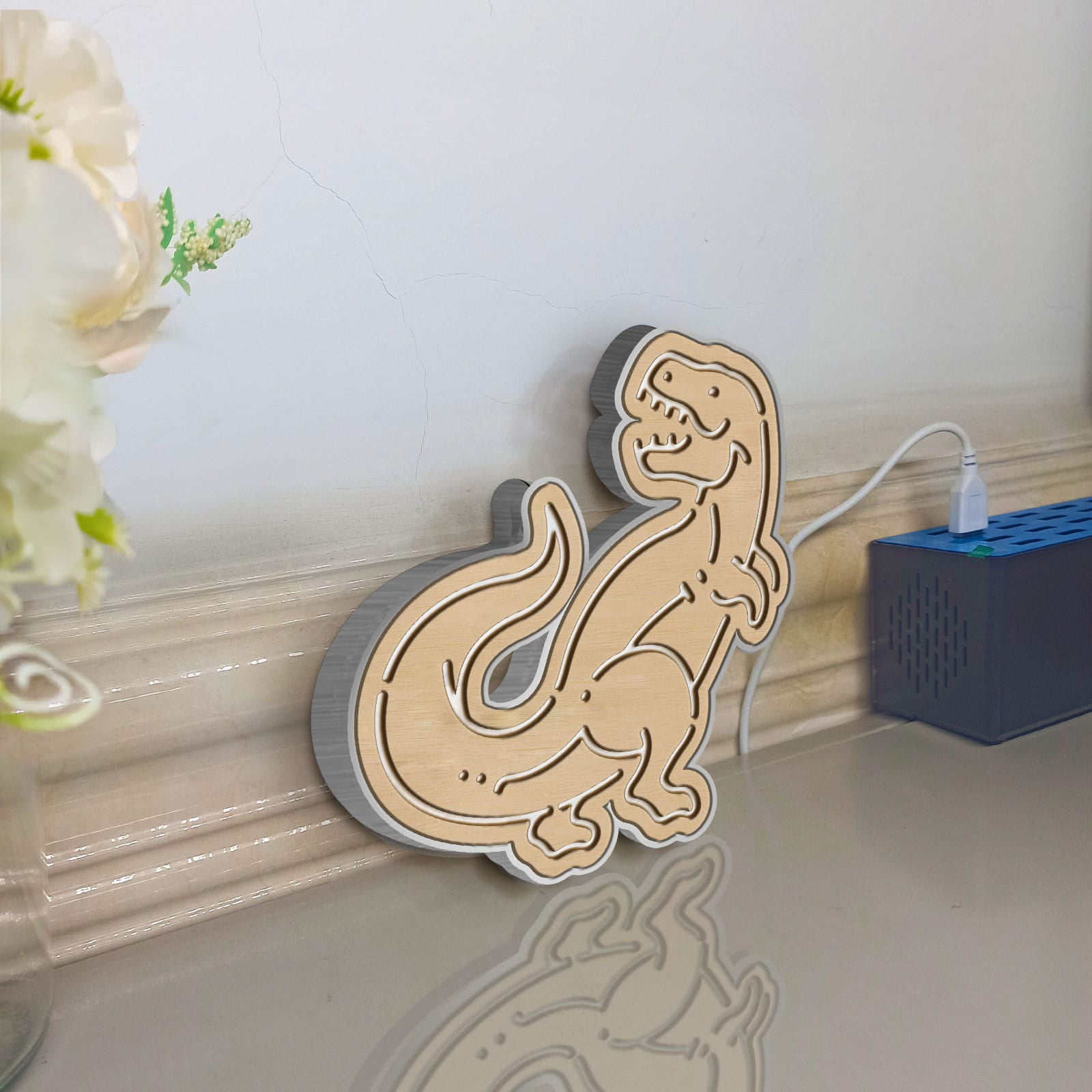 Dinosaur Led Light Box, Dimmable Neon-Like Light Signs USB Power for Wall Decor Bedroom Decoration, Color Flow Effect (WxH) 11"x11"