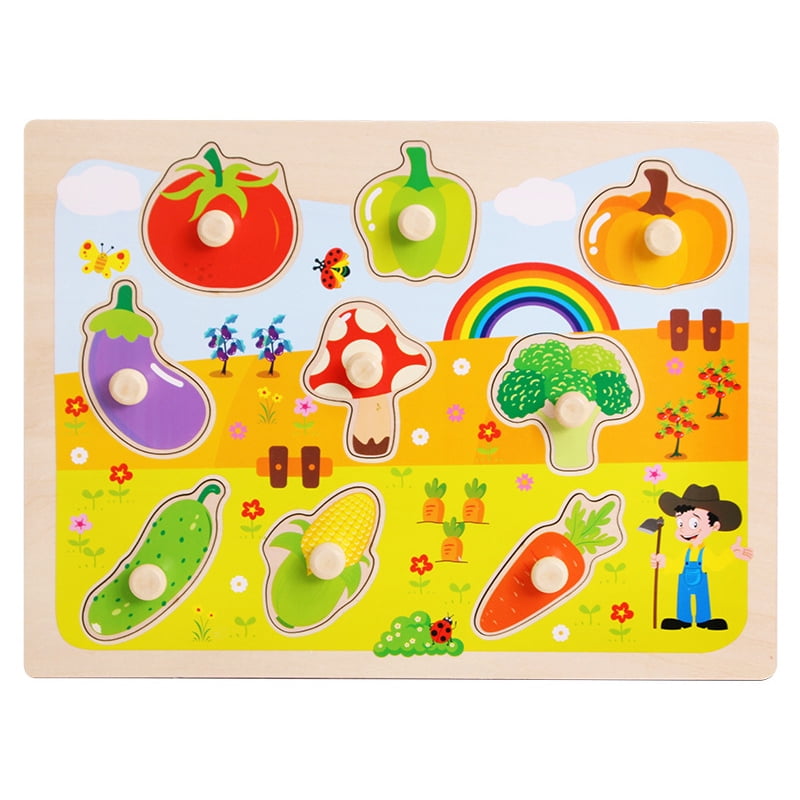 Wooden Puzzles Vegetables Baby Puzzles Peg Board, FullColor Pictures