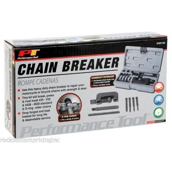 Performance Tool W89100 Heavy Duty Chain Breaker Kit with Blow Molded Case - For Motorcycle and Bicycle Chains