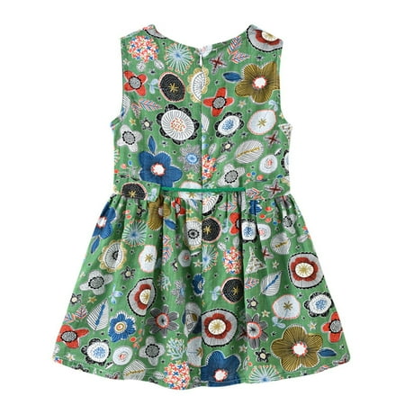 

PEASKJP Casual Summer Dresses for Girls Toddler Girls Short Sleeve Boho Ruffle Floral Printed Flowy Princess SunDress Green 4-5 Years