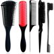thumbnail image 1 of wonima11 5 Pcs Detangling Brush Set Cushion Nylon Bristle Shampoo Brush Dual Edge Teasing Comb (Black-1), 1 of 1