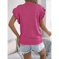 thumbnail image 5 of Women Cap Sleeve Tops Summer Crew Neck Shirt Crochet Knit Sweater Rose Red S, 5 of 9