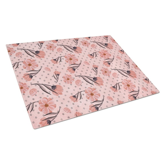 Caroline's Treasures Pink Flowers and Polka Dots Glass Cutting Board Large