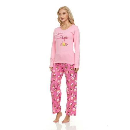 

Lati Fashion 100% Cotton Women Pajamas Set Pants and Top Long Sleeve 2-Piece Female Pajamas Set Pink XL