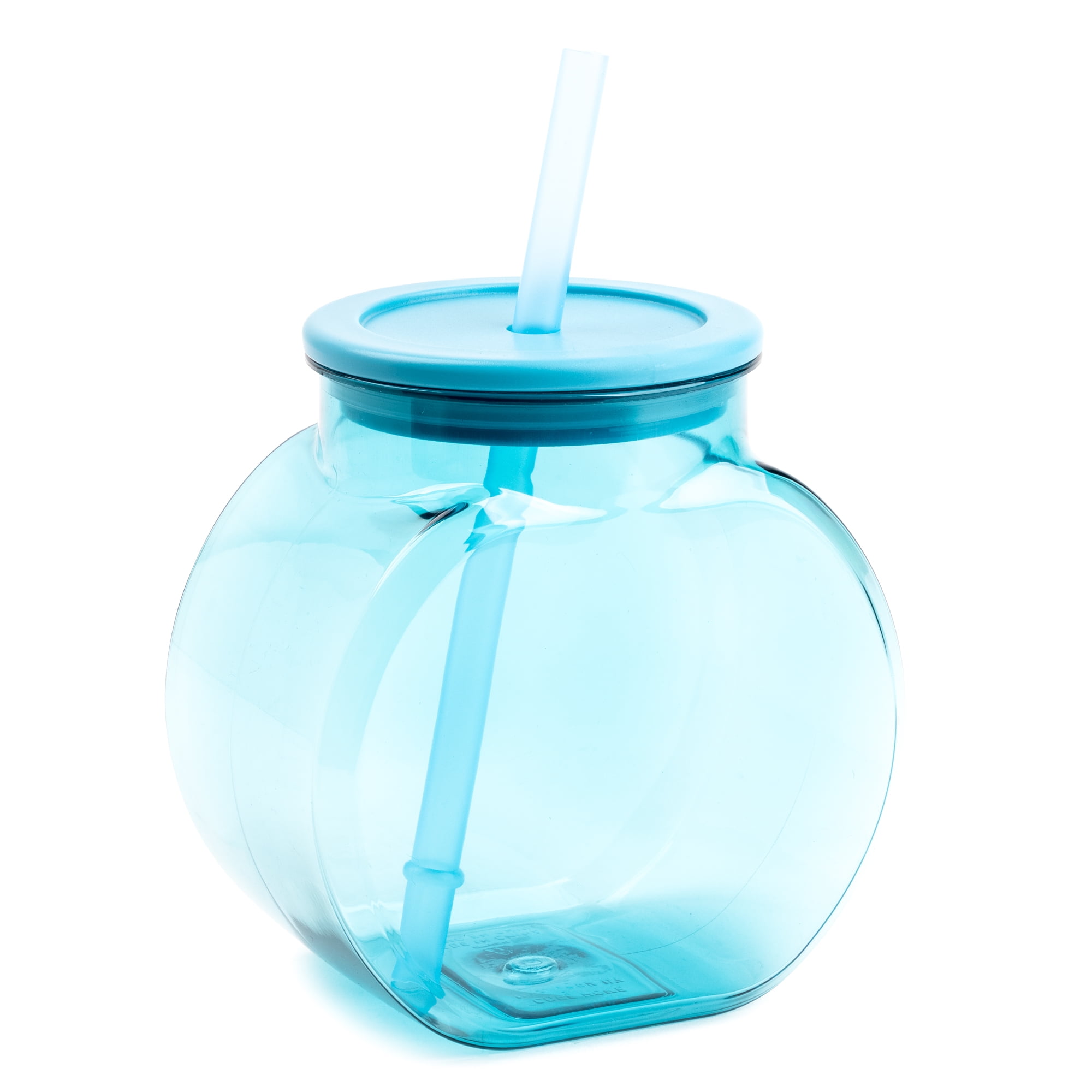 Mainstays Sip Plastic Fishbowl Tumbler with Lid and Straw, Blue