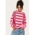 thumbnail image 6 of Redhotype Chic Pink Stripe Sweater - Trendy Bubble Sleeves, Comfort Fit!, 6 of 8