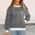 thumbnail image 2 of hotojiny Women Long Sleeve Sweatshirt Crew Neck Casual Lightweight Tunic Tops Colorblock Loose Pullover Tops with Pocket, 2 of 5