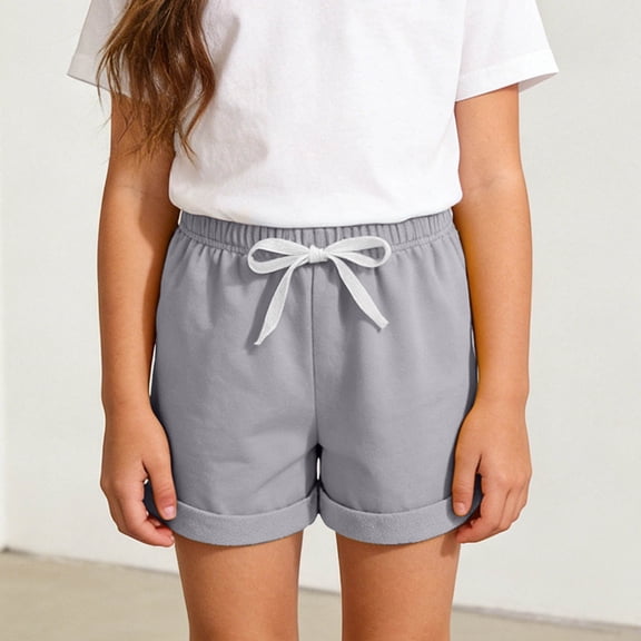 ITSAME Shorts for Girls, Elastic Waist Lightweight Loose Fit Summer Casual Home Clothes Shorts Gray Size 6