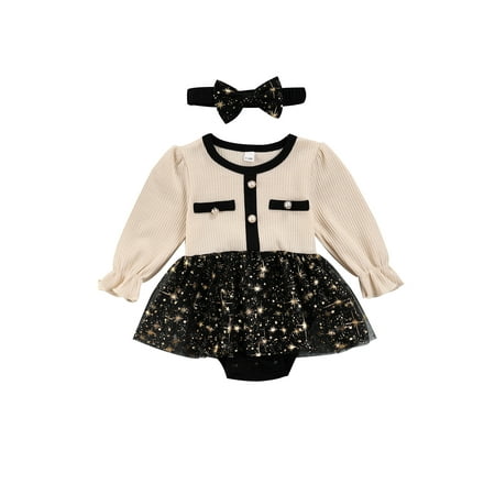 

Kiapeise Toddler Baby Girl Romper Dress Headband Outfit Long Sleeve Tutu Dress Lace Tulle Princess Dresses Jumpsuit