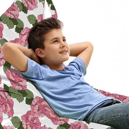 

Pink Floral Lounger Chair Bag Digitally Generated Pattern with Continuous Wild Spring Peonies High Capacity Storage with Handle Container Lounger Size Pale Pink Olive Green by Ambesonne