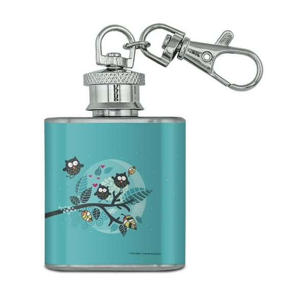 Sweet Owl Moonlight Night Stainless Steel 1oz Mini Flask Key Chain