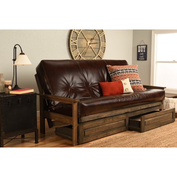 Albany Futon with storage in Rustic Walnut Finish, Multiple Colors