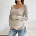 thumbnail image 2 of RXMEKW Haut de Maternité pour Femmes, Chemise Côtelée à Manches Longues avec Cordon Latéral pour Grossesse, Blouse à Col Rond Ajustable pour Tenue Décontractée, 2 of 7