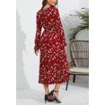 thumbnail image 4 of Floral Print Ruffle Front Pleated Dress for Women Mid-Calf Length Red Medium, 4 of 4