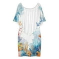 thumbnail image 3 of Watercolor Coral Reef (7) Women's Off The Shoulder Ruffles Summer Wedding Guest Loose Casual Party Beach Dress, 3 of 9