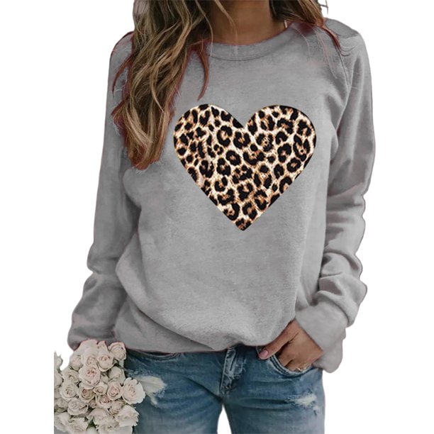 Bellella Ladies Pullover Crew Neck Jumper Tops Heart Print