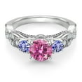 thumbnail image 2 of Gem Stone King 925 Sterling Silver Pink Moissanite Blue Tanzanite and White Moissanite Engagement Ring for Women (1.37 Cttw, Gemstone, Round 6MM and 3MM, Size 9), 2 of 4